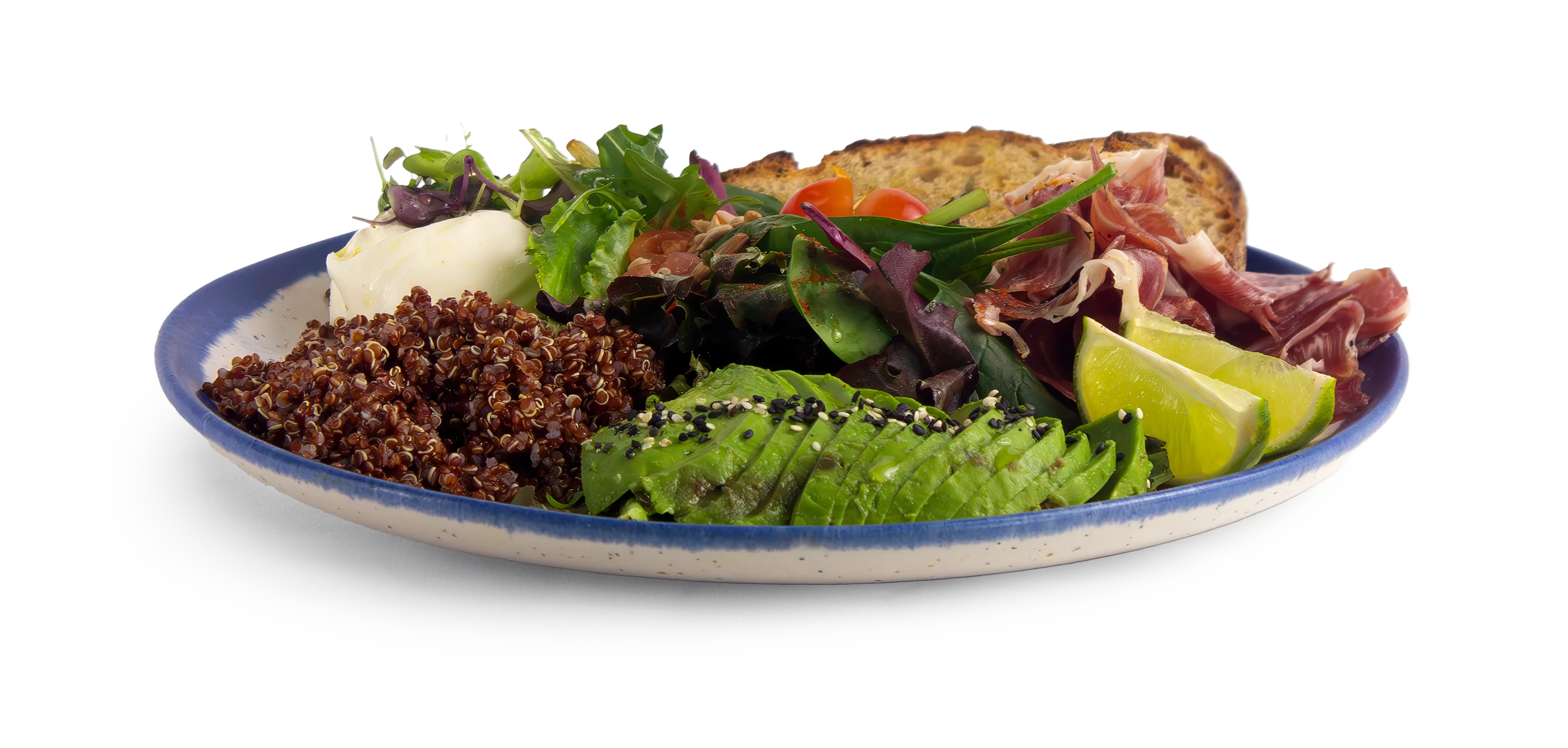 Ensalada con quinoa, aguacate y verduras