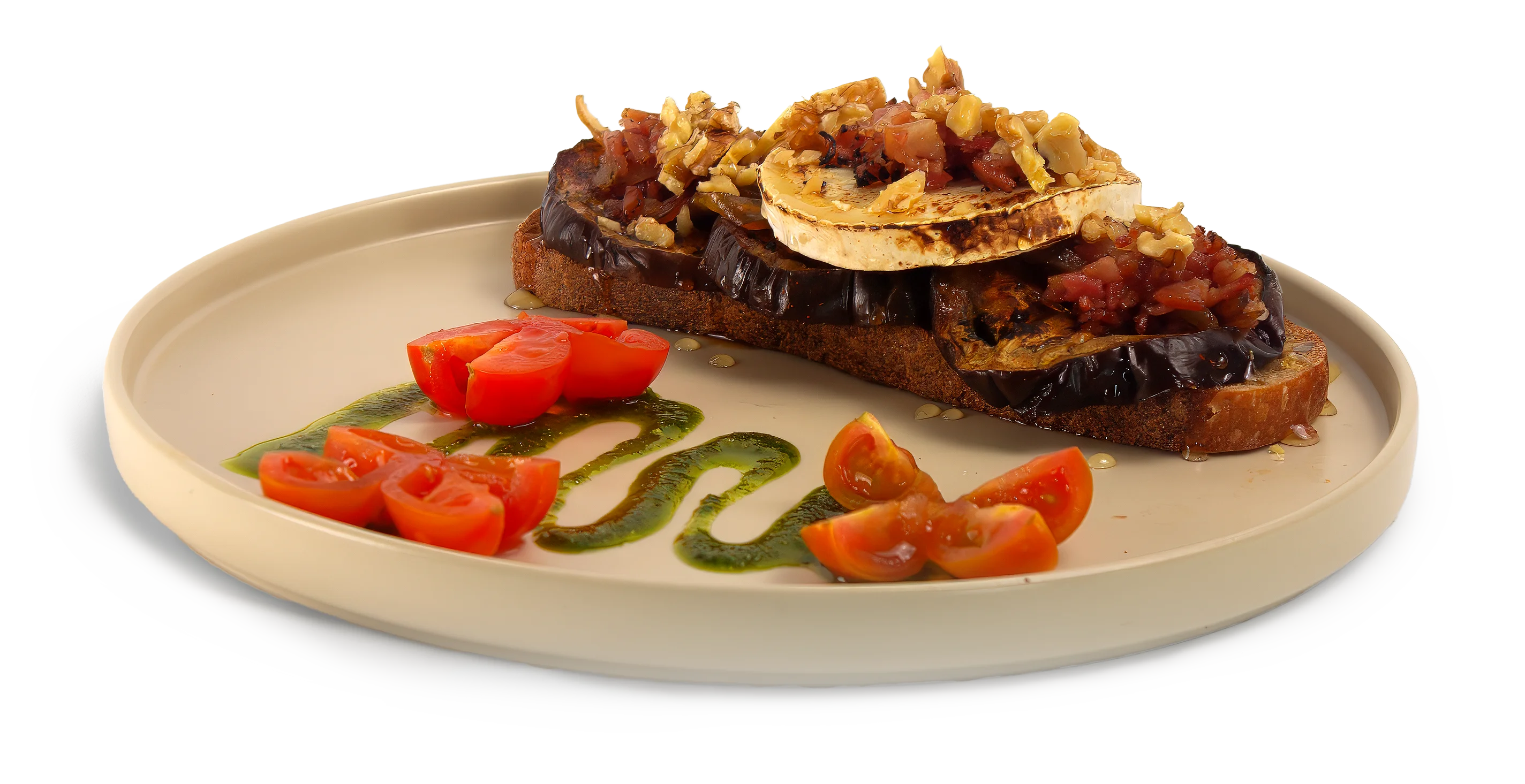 Tosta con queso de cabra y berenjena